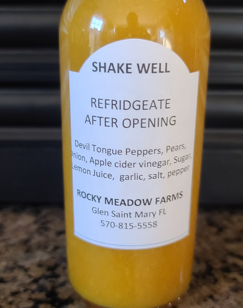 Ingredients list, back label, devils tongue hot sauce.