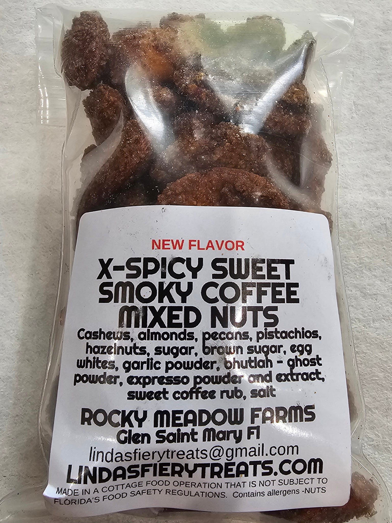 Sweet, spicy, Smokey and coffee mixed nuts.