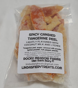 CANDY - Spicy candied coconut milk and lychee tangerine peel - Lightly Flavored with Coconut Milk and Lychee - Ingredients: Tangerine Peel, Sugar Coconut Milk Powder, Lychee Powder, Hot Pepper Powder