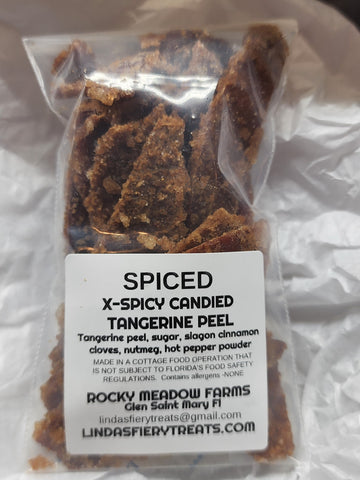 X-Spicy -Spiced Candied Tangerine Peel is a perfect condiment to go along with your afternoon tea, as an attractive garnish for your desserts and really addictive on its own. - Ingredients: Tangerine Peel, Sugar, Cloves, Saigon Cinnamon, Hot Pepper Powder